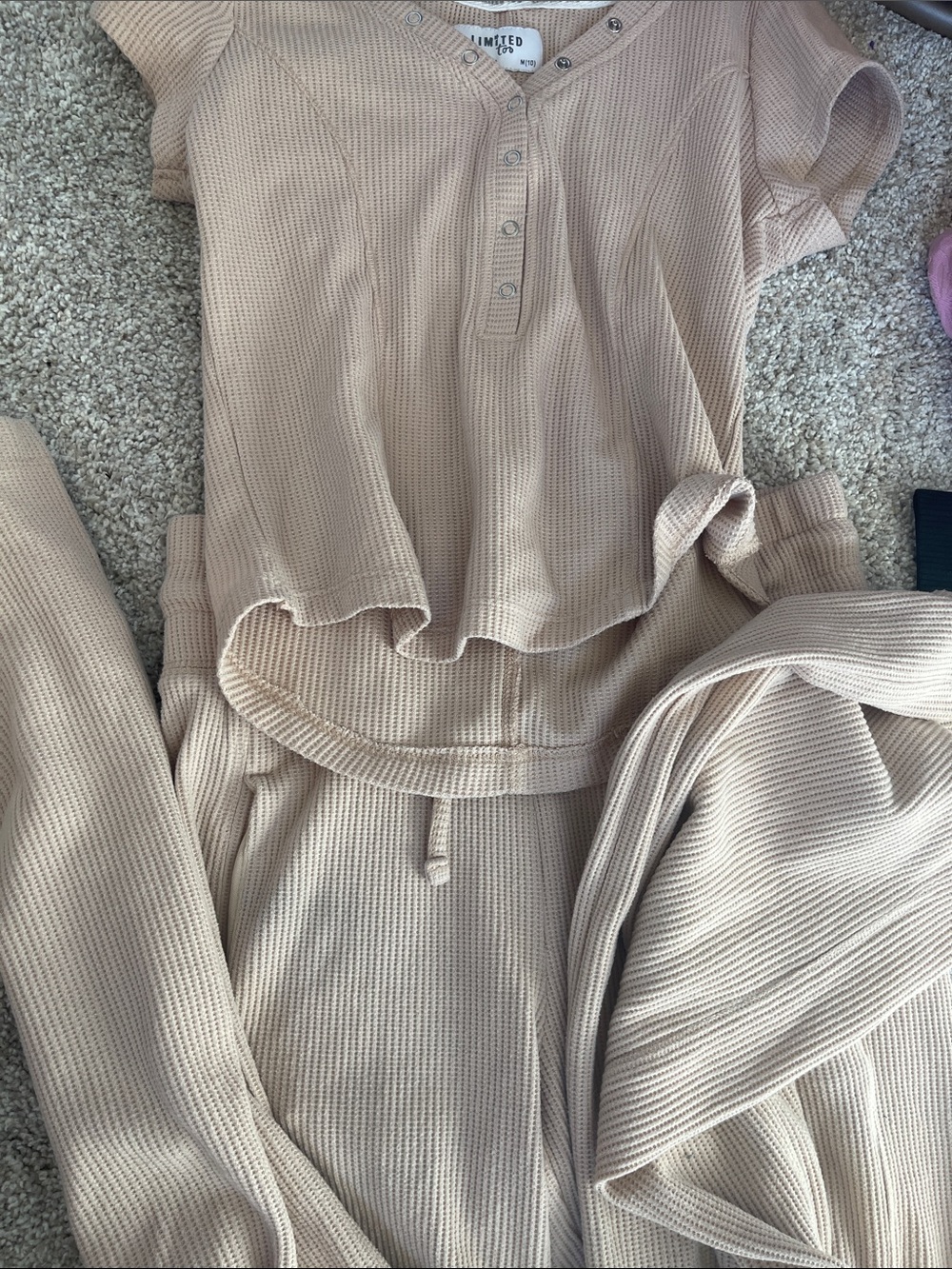 Limited Too Beige Waffle Henley Top and bottoms